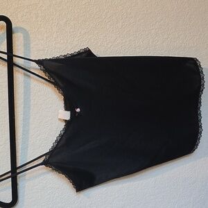 Vintage Style Black Lace Trim Cami / Babydoll Top - Petra Fashions - Size Small